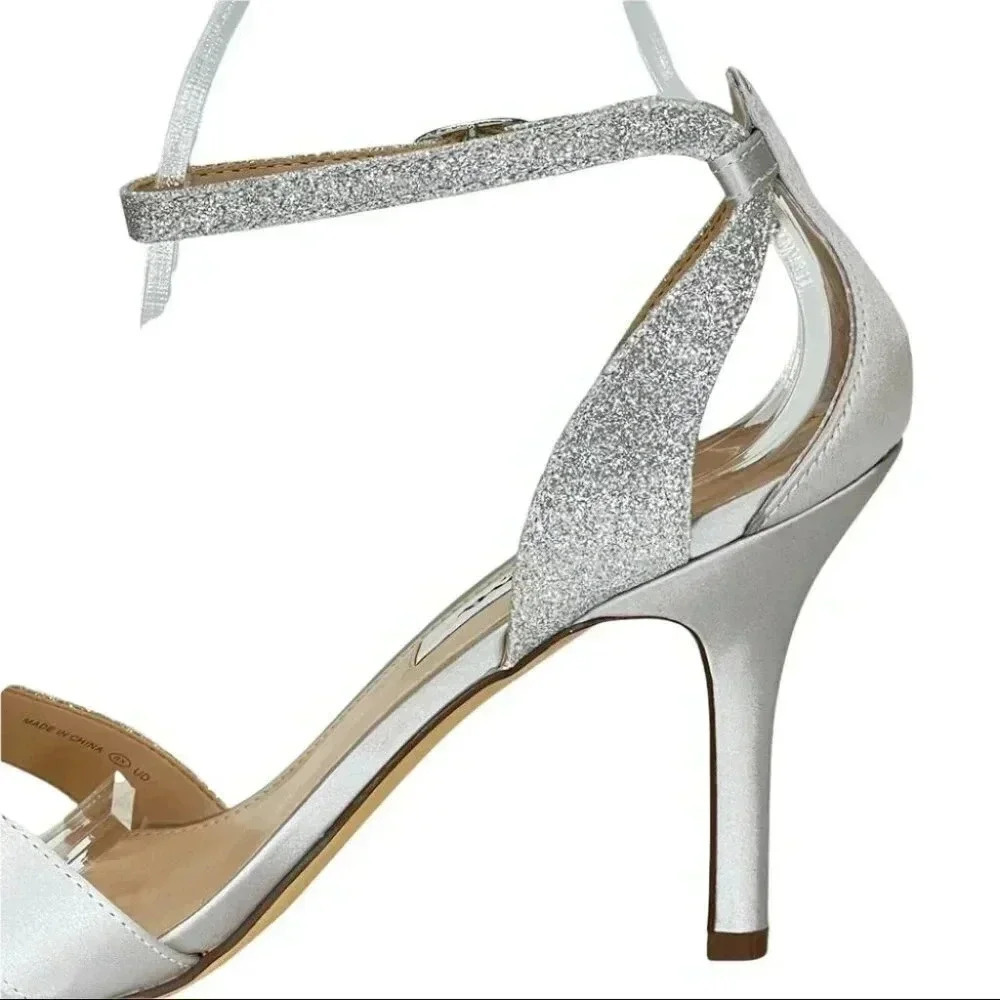 Nina Venus Silver Satin Fabric Glitter Accent Womens Heels Size 9M - Picture 10 of 14